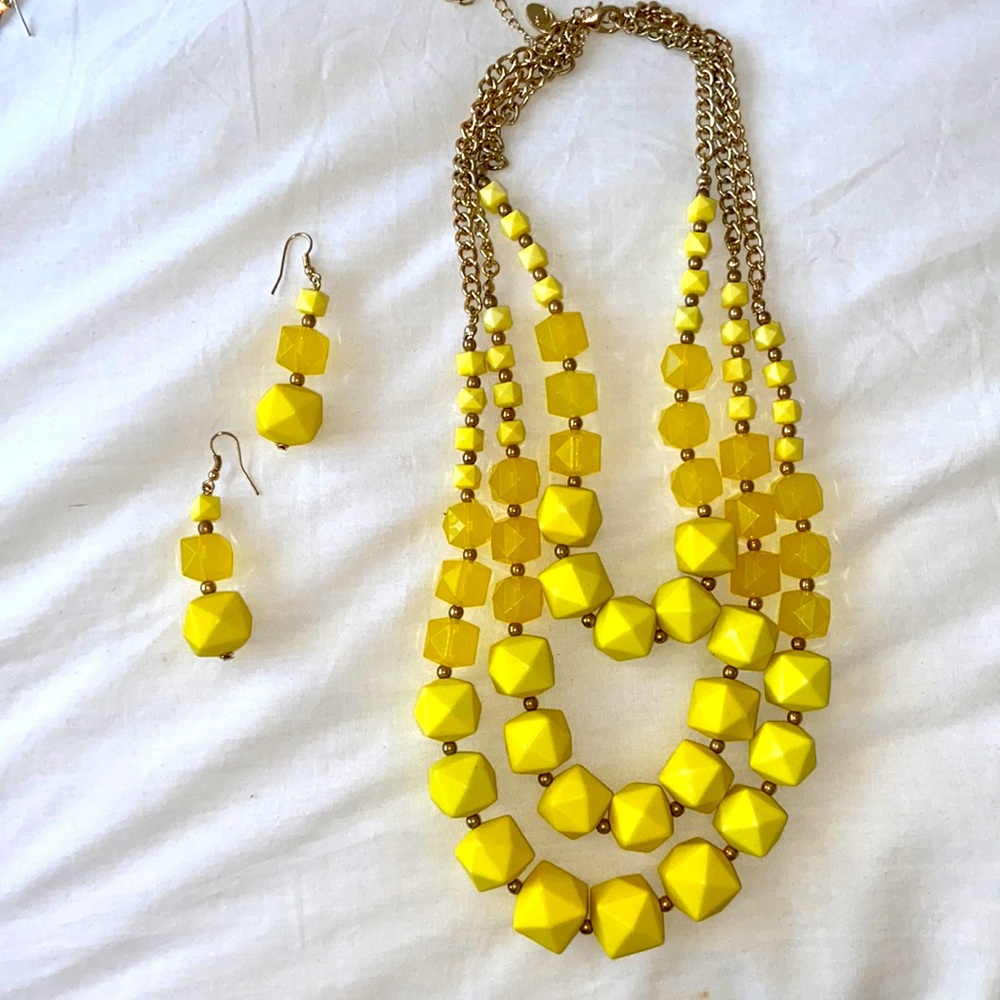 Yellow Bead necklace and earrings-SET